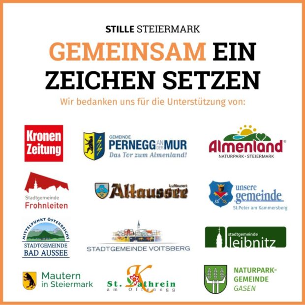 Ein Werbeplakat mit der Aufschrift stille Steiermark, Gemeinsam Zeichen setzen.