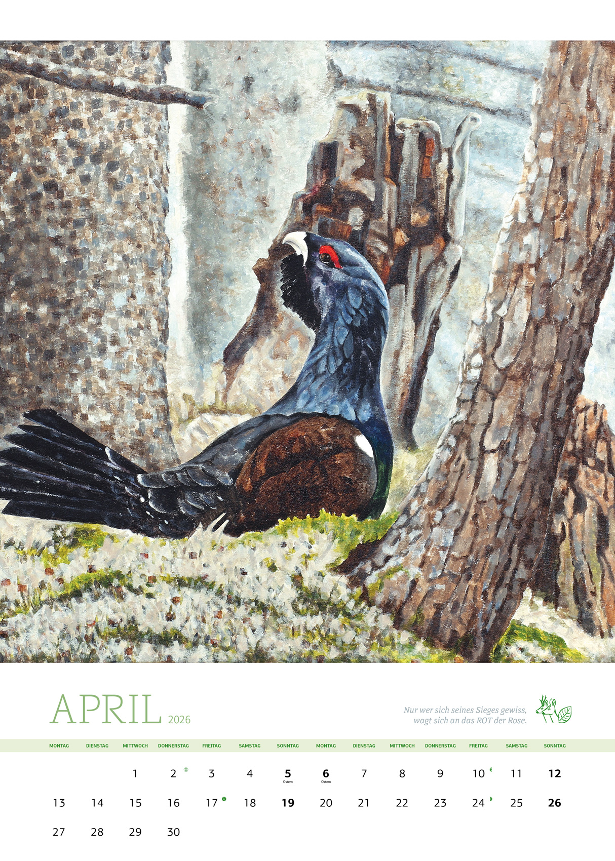 Kalenderblatt 2026 Kunstkalender Dr Hubert Zeiler Auerhahn im Wald