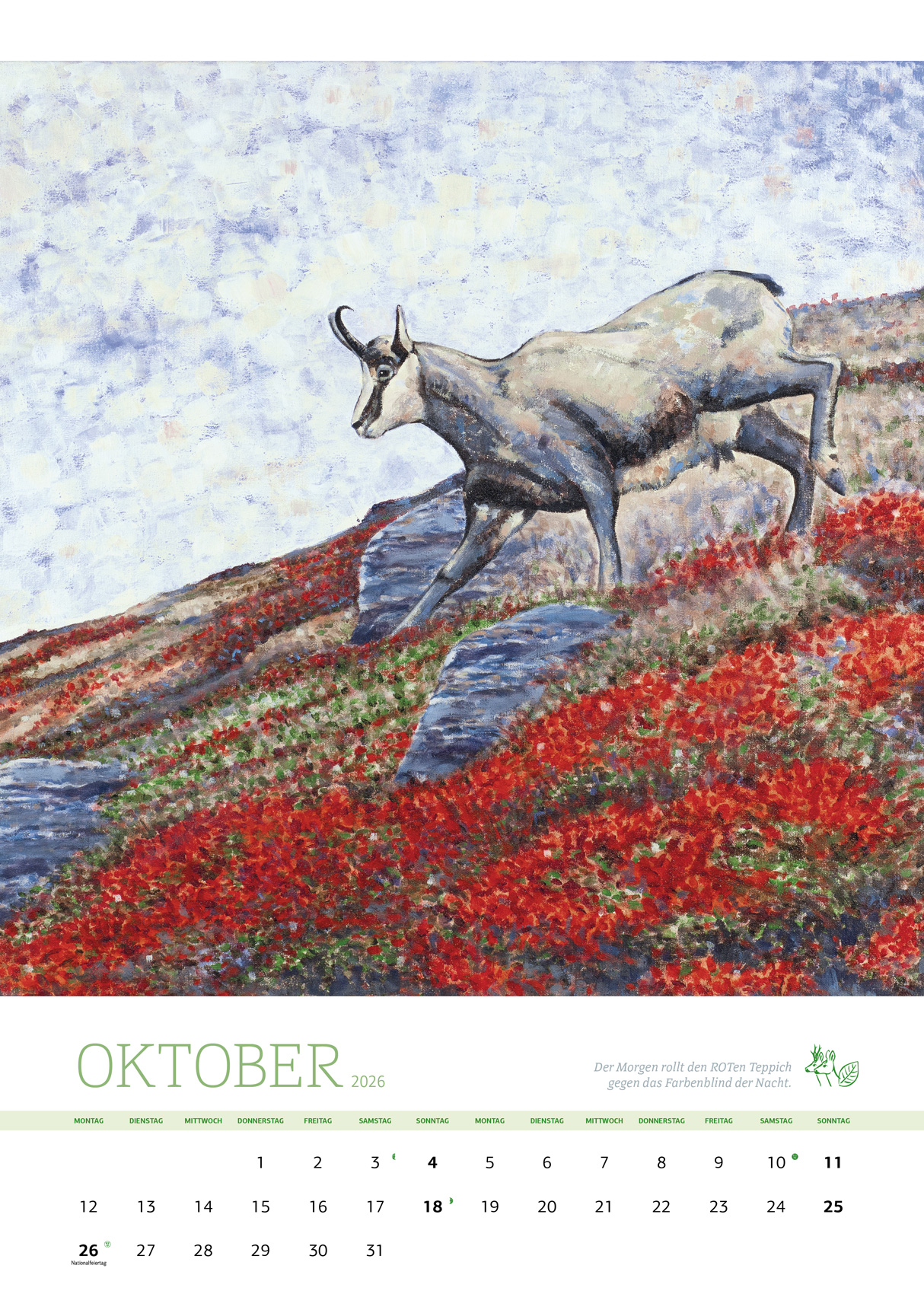 Kalenderblatt Oktober 2026 Kunstkalender Dr Hubert Zeiler Gams im Gebirge