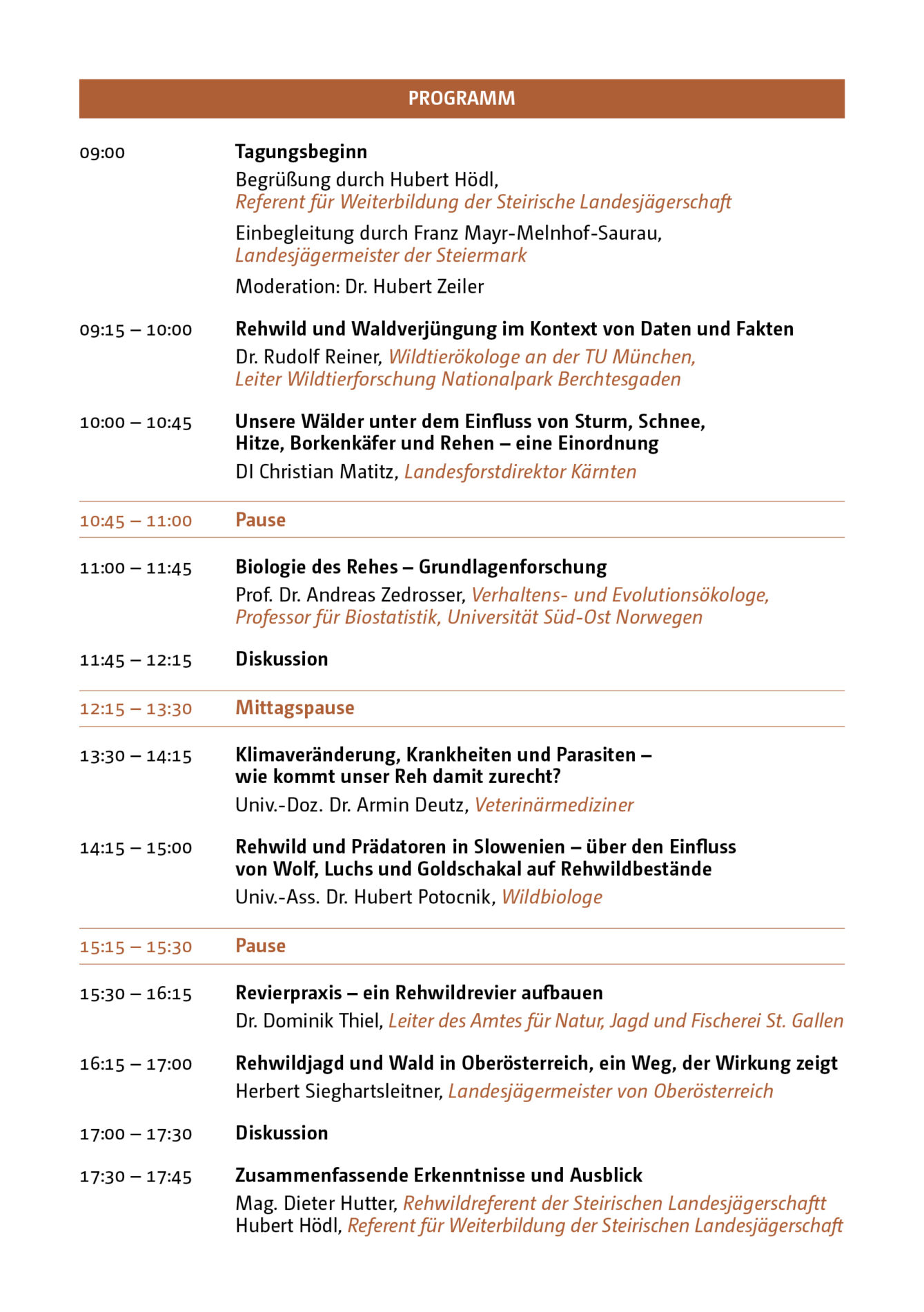 Das Programm der Einladung für die Fachtagung namens Rehwild wohin.